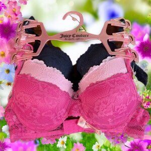 Juicy Couture Sexy Lace Push Up Bra Pink Black 3 Bra Set NWT